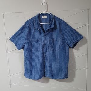 Mid Wash Pin Striped Short Sleeve Button Up